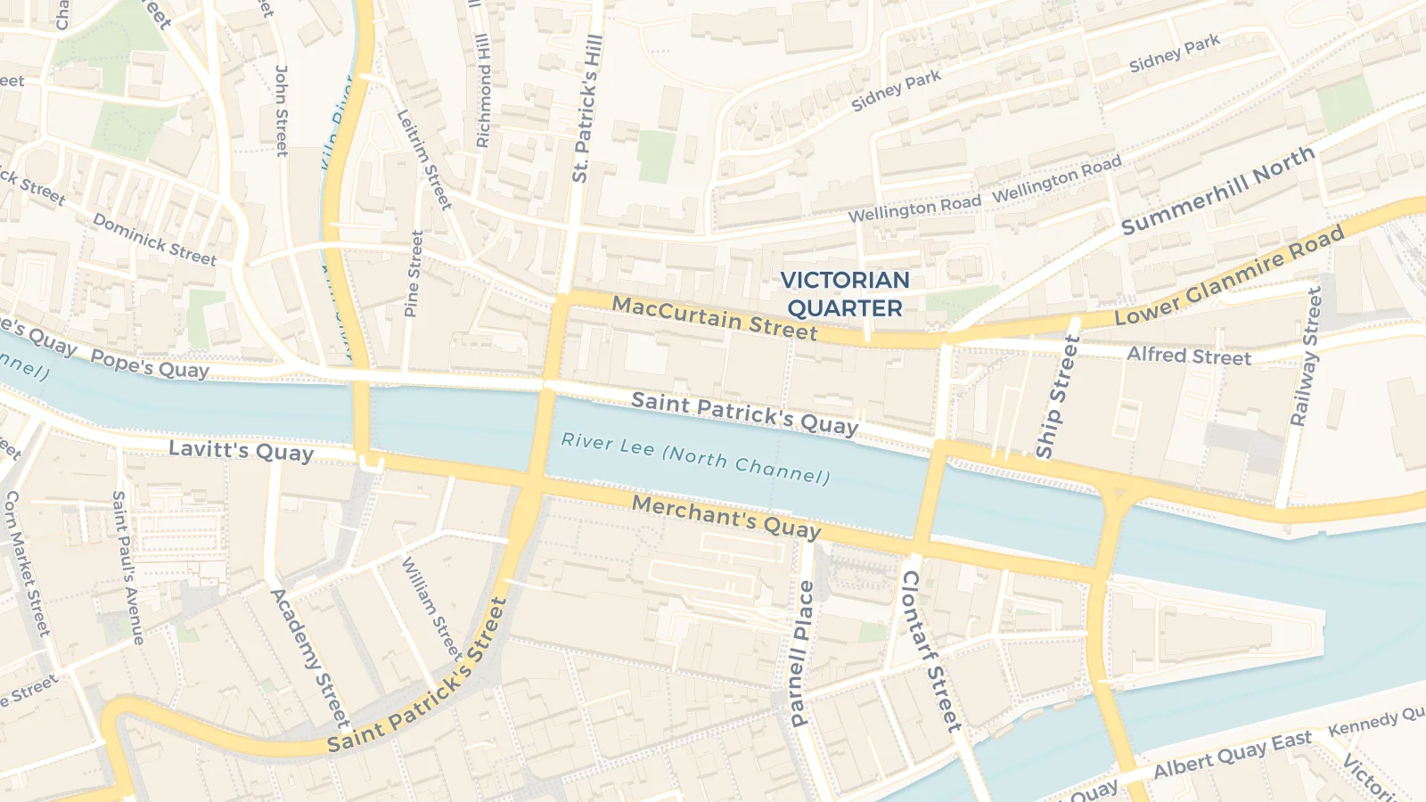Map of Cork city centre with Macau Sporting Club on St Patrick's Quay